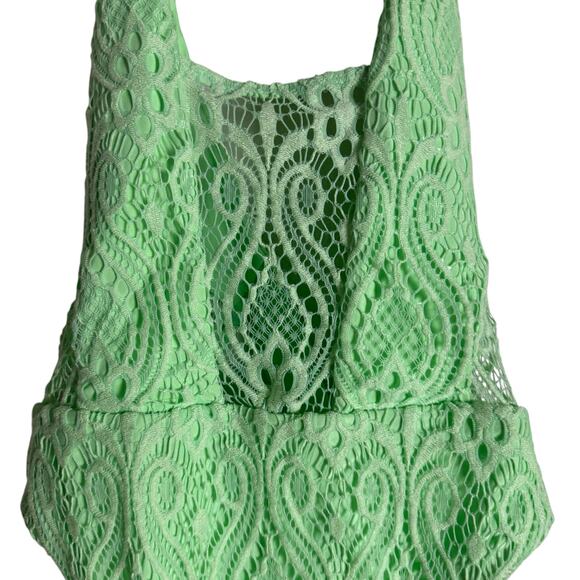Isabella Rose Verona Neon Green Halter Lace One Piece Swimsuit Size Medium - Picture 6 of 14